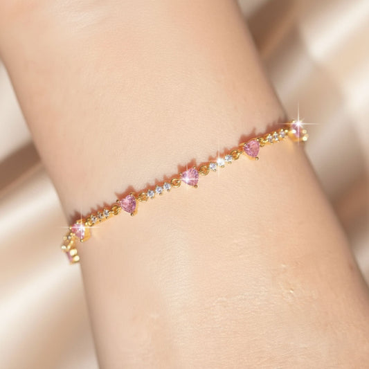 Pink Zircon Heart Bow Bracelet